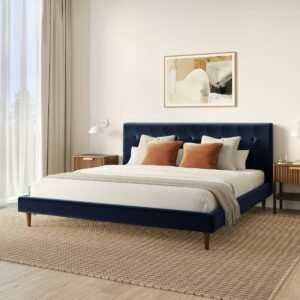 Sven King Tufted Velvet Bed - Plush Cascadia Blue